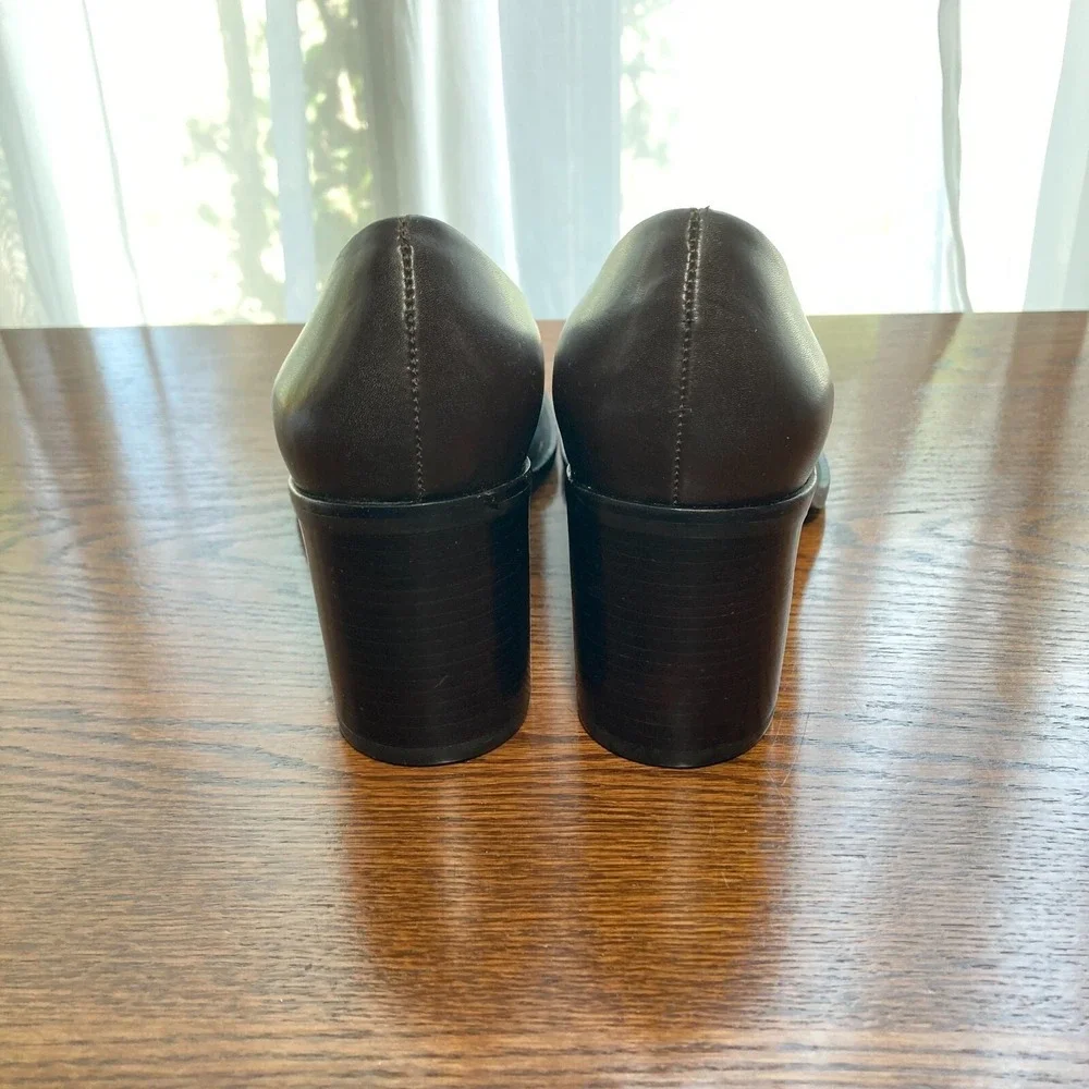 VTG Worthington Embossed Dark Brown Leather Chunky Block Heel Womens 7.5 Y2k